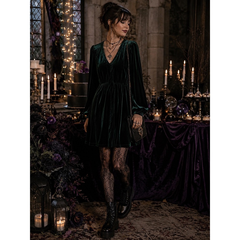 Draper James RSVP Velvet V-Neck Mini Dress Emerald Green Large Jewel Tone Party